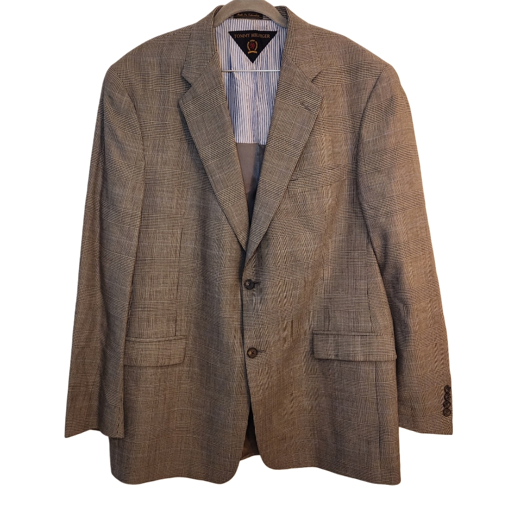 Tommy Hilfiger Mens Plaid Blazer Sports Coat Jacket Size 46L W 40 Worsted Wool